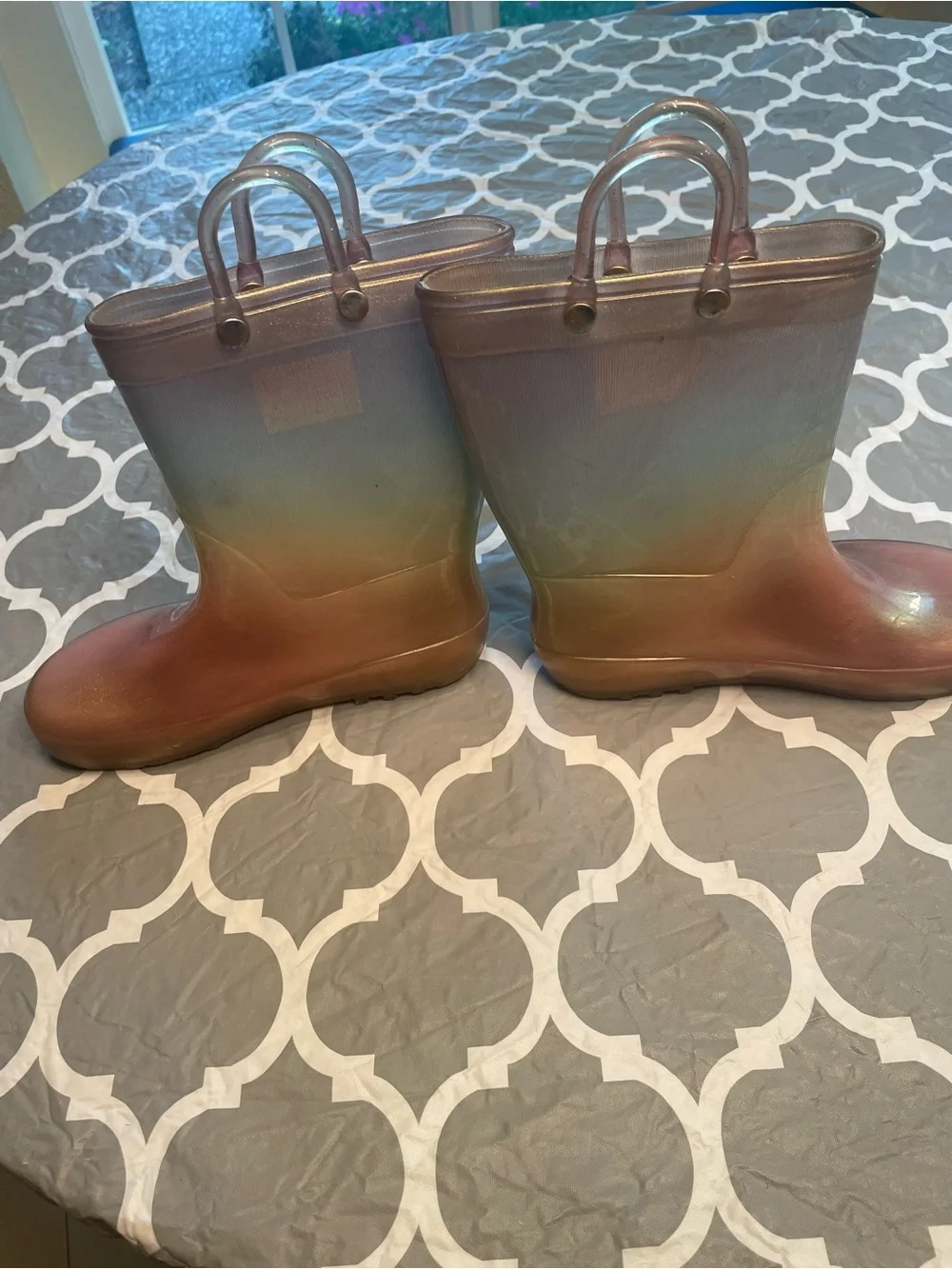 Girls sz12 Kids Metallic Rainbow ombré Rain Boots girlhood core waterproof